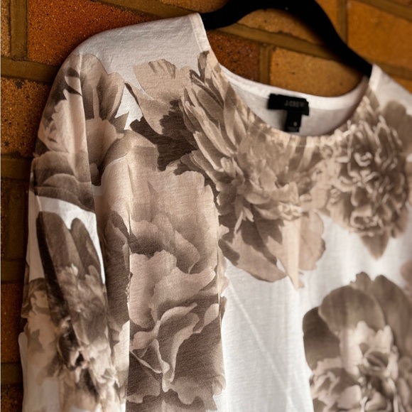 J Crew Women’s Floral Print White and Brown Tissue TShirt 100% Cotton Small - Picture 3 of 8
